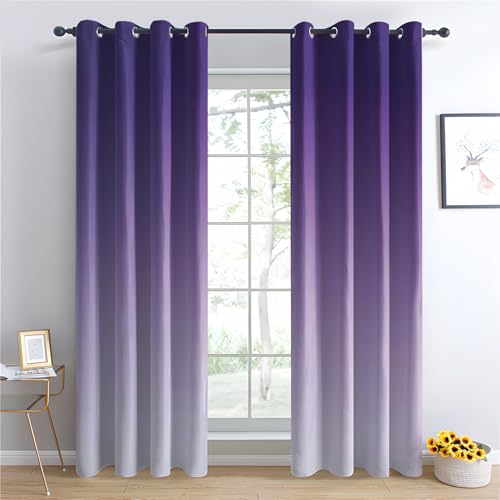 Rideaux ombrés violets à œillets de 200x140 cm idéal pour décoration de chambre moderne - 4