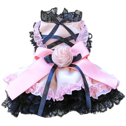 JPETTOペット服 かわいい 犬服 ワンピース 春夏 猫服 犬の洋服 スカート レース ドレス 蝶?び 日焼き防ぐ 通気性 お姫様 祝い 記念撮影 小型犬 中型犬 お散歩25-33049C・ピンクS