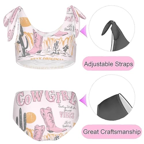 QUGRL Pink Desert Cowgirl Girls Swimsuit Bikini Set Country Rustic Kids Bathing Suits for Girls 2 Piece Bowknot Swimwear Tankini Hawaiian 7-8 Years2