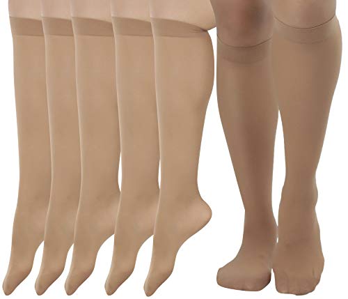 Image of ToBeInStyle Women Pack of 6 Sheer Knee-High Trouser Socks Reinforces Toes