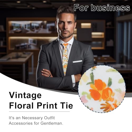 Image of Luckyvestir Ties for Men, Sage Green Cotton Floral Tie 2.76 inch Flower Printed Men's Neckties for Wedding /Groomsmen /Suit /Party