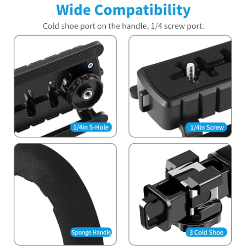 Image of Video Action Stabilizing Handle Grip, Professional C Shape Video Stabilizers with 3cold Shoe, 1 /4in Slidable Screw Handheld Camera Stabilizer, for SLR Cameras, Family DV Cameras