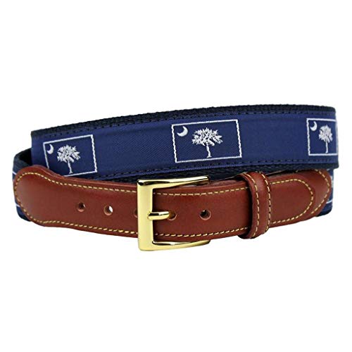 COUNTRY CLUB PREP South Carolina Leather Tab Belt in Navy on Navy Canvas