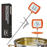 Deep Fry Thermometer - Digital Candy/Candle/Meat Thermometer with Rotatable Large Display, 10'' Long Probe, Programmable Instant Read for Oil Cooking (Orange)