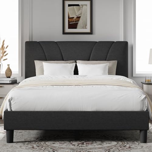 Novilla King Size Bed Frame with Adjustable Headboard...