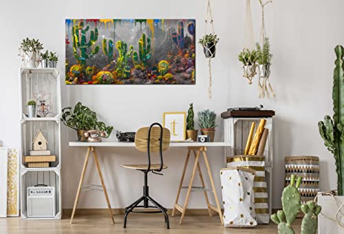 Zhaoshop Cactus Pictures Wall-Decor - Graffiti Wall Art - Green Canvas Wall Art For Living Room Ready To Hang Size 40"X 20" #TOP1