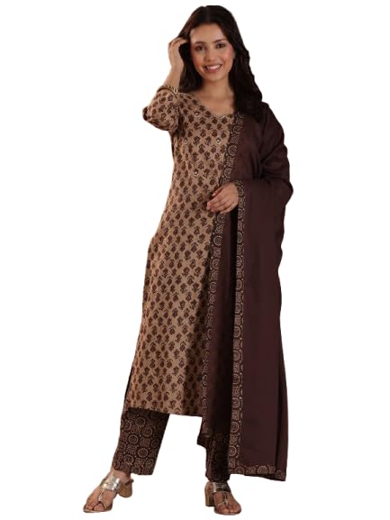 Image of Libas Printed Cotton Straight Kurta With Trouser and Dupatta