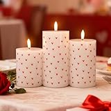 LUSHARBOR Flameless Candles with Remote, Battery Operated Pillar Candles for Valentine's Day Decoration Real Wax Electirc LED Candles for Romantic Home Table Centerpiece Decor Set of 3