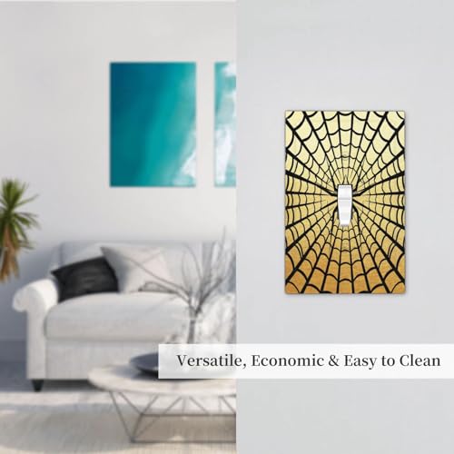 Decorative Switch Plate Covers Black Spider Spiderweb on Golden Background 1 Gang Light Switch Cover Plate Single Toggle Wall Plate Outlet Covers Wall Plate Faceplate for Home Decor