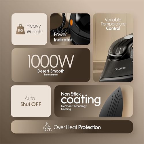 Image of CELLECOR CDIHW10-WH Ironix Dry Iron 1000W |Heating Power| Electric Iron - White