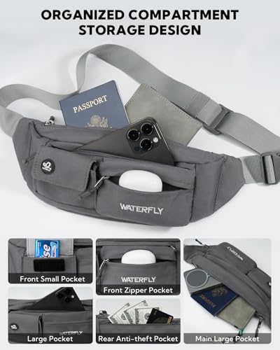 image for WATERFLY Small Crossbody Fanny Pack: 5 Pocket Slim Lightweight Waist B