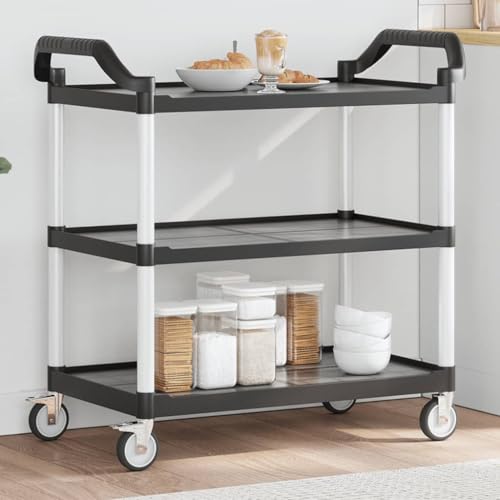 Gecheer Carrito de 3 Niveles Aluminio Negro 99x50x96 cm,Carrito verdulero para Cocina,Carrito Auxiliar Multiuso,Carros de Servicio