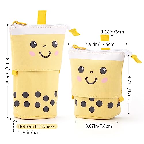 Image of ANGOOBABY Cute Pencil Case Standing Pen Holder Telescopic Makeup Pouch Pop Up Cosmetics Bag with Kawaii Smile Face Stationery case Office Organizer Box for Girls Students Women Adult (Yellow)
