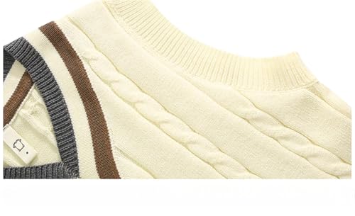 Men Retro College Style Color Block V-Neck Sleeveless Knitted Vests Winter Layered Sweater Waistcoat4