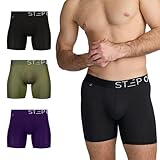 STEP ONE Bamboo Boxers Mens 3 Pack, Anti Chafing Underwear with 3D Pouch, Breathable Moisture Wicking Boxer Shorts for Men, No Ride Up Boxers for Sports & Daily Comfort Mixed Pack Medium
