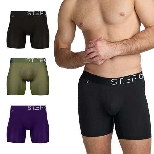 STEP ONE Mens Boxer Briefs, 3 Pairs – Viscose from Bamboo Anti-Chafing Underwear, Comfortable Moisture-Wicking with 3D Pouch