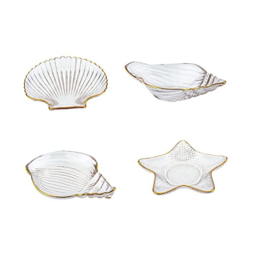 HANABASS 4 Piezas De Bandeja De Joyería Transparente Juego De Platos De Vidrio Placa De Joyería Bandeja De Valet Soporte De De Anillo De Sushi Placa De Exhibición De Joyería Cover
