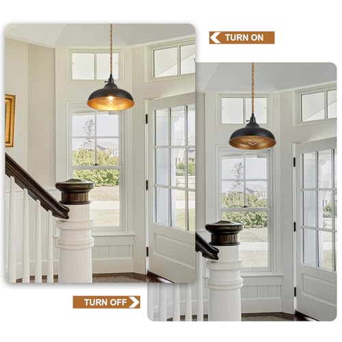Image of 3 Light Plug in Pendant Lights Dome Hanging Lamp with Switch 22 Ft Long Hemp Rope Farmhouse Pndant Light Cord Lighting Fixture DIY Hanging Light