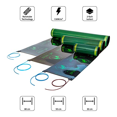 infrarot-fussboden-de Mi-Heat Premium Heizfolie 0,8x5m |elektrische Fußbodenheizung mit Thermostat-regler Set