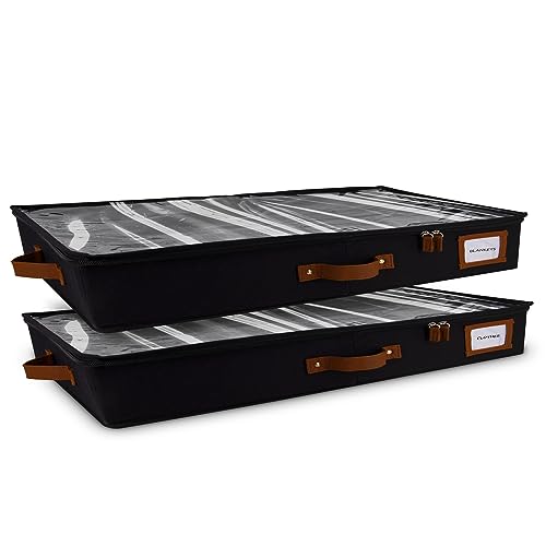 Image of HOMELUX THEORY 2pc Low Profile Under Bed Storage Containers, Thin Under Couch Storage Organizer with Bins & Lids, Underbed Storage Box Ideal for Seasonal Clothes, Blankets, Fabric & Shoes (Black)