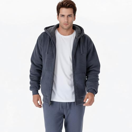 Image of MINANUO Zip Up Hoodie Men Warm Heavyweight Sherpa Lined Fleece Hoody Jacket Winter Coats