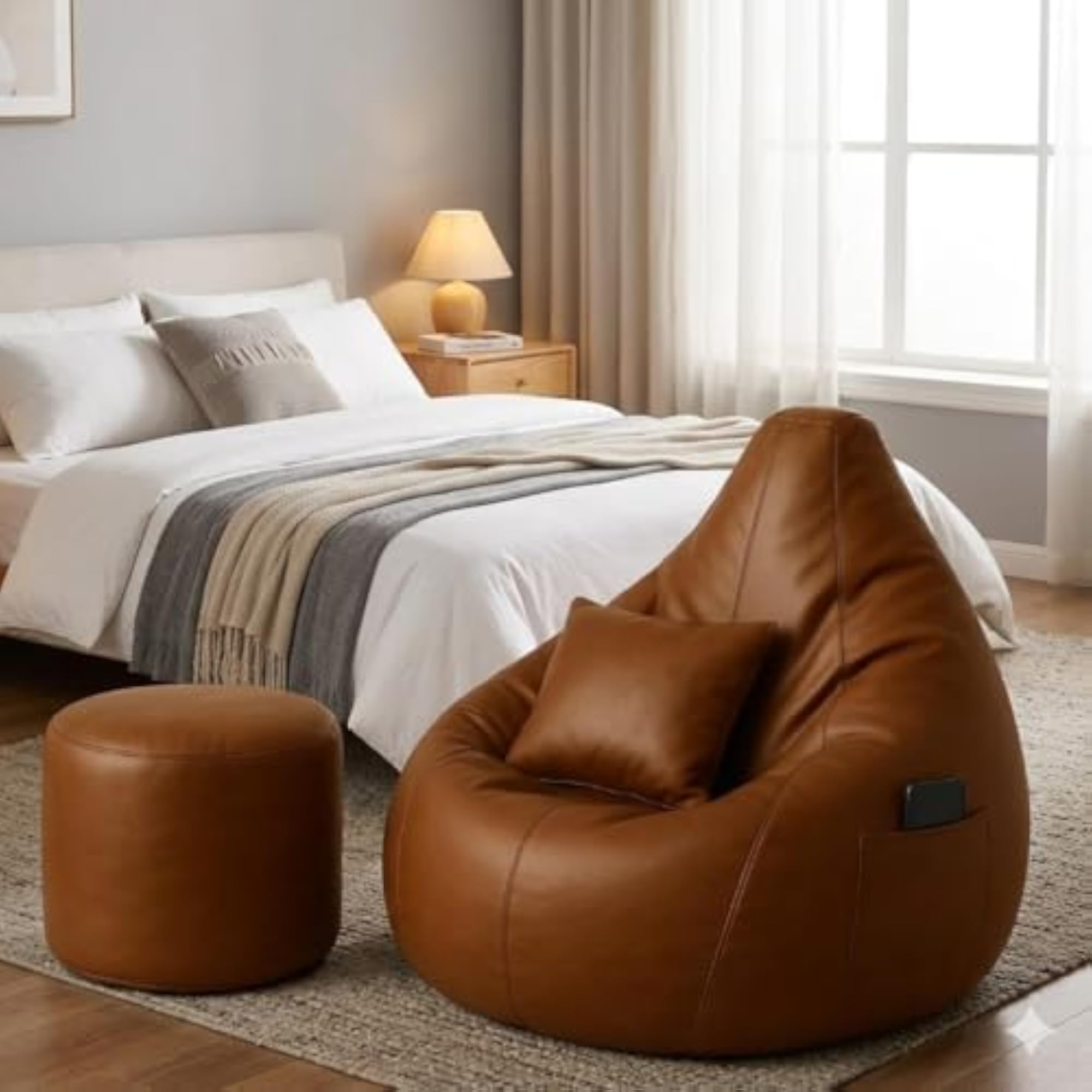 Leatherette Bean Bag Chair Cover, Brown