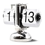 Betus [Retro Stil Flip Desk Shelf Clock - Classic Mechanical-Digital Display Battery Powered - Home & Office Décor 8 x 6.5 x 3 Inches (White)