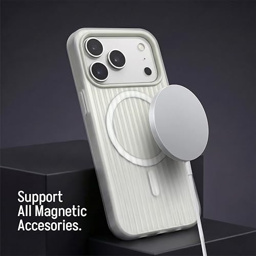 Image of amazon basics Streak Magnetic Protective Cover Compatible with iPhone 17 Pro Max | MagSafe | Camera Protection|Anti Shock,Scratch Resistant| Wireless Charging - White