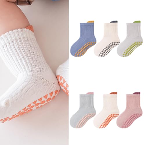Toddler Socks, 3 Pairs Baby Ankle Socks High Elastic Toddler Grippy Sock Spring Cotton Sock with Soles for Baby2