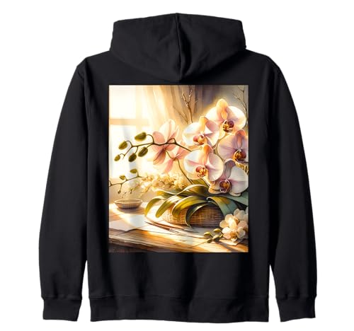 Orchidee Acquerello Felpa con cappuccio fantasia rosa