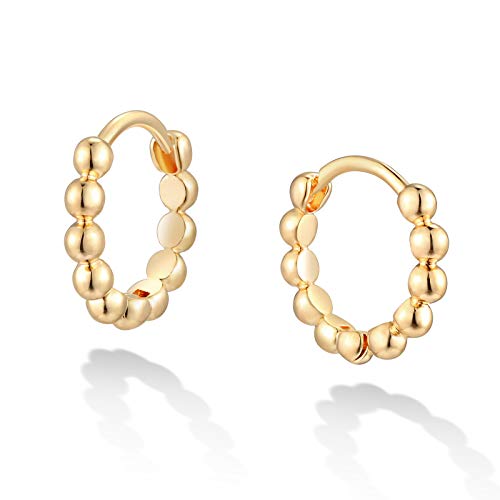 LOYATA Beaded Hoop Earrings Gold Huggie Sleeper 14K Gold Plated Dainty Small Simple Hypoallergenic Jewelry Gift for Women