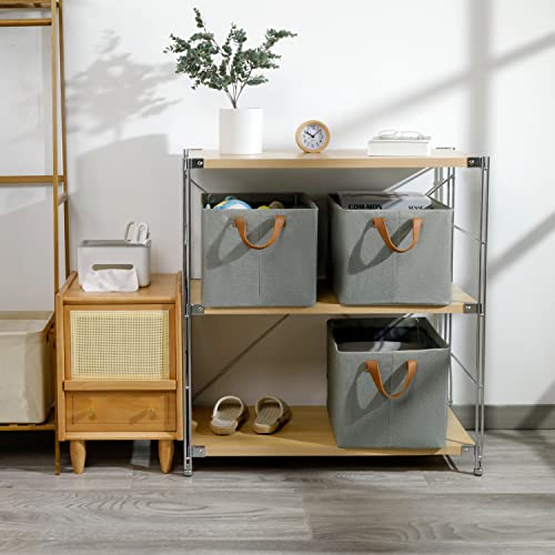 Furnhome Fabric Storage Bins For Shelves,Large Storage Basket For Organizing With Metal Frame, Flodable Storage Bins With Handles For Closet, Stone Cyan, 3-Pack #TOP5