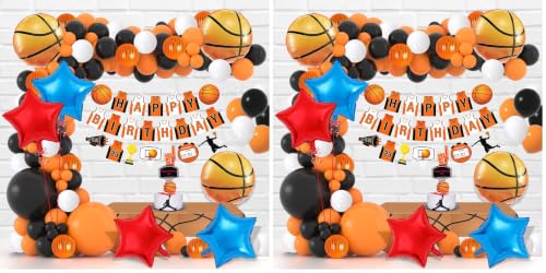 Image of Rozi Decoration 120-Pack Multicolor Basketball Theme Party Decor Kit - Latex, Foil & Paper Balloons for Kids' Birthdays