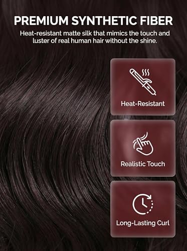 5 Clip in Hair Extensions Synthetic Thick Curly Wavy Hairpieces for Women 18 Inch Natural Looking 3/4 Full Head Clip on Hair Extensions Black Brown — view 4