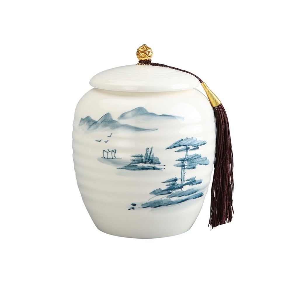 CHENGAIJIAN Tea Canister Hand-painted Ceramic Storage Jar Large Capacity Sealed Tea Canister Kitchen Empty Warehouse