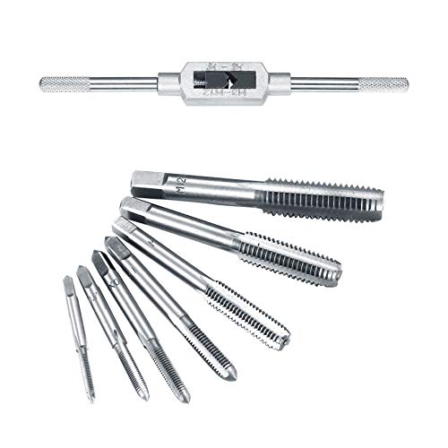 HAOCHEN 8 Pcs Thread Tap Set, Adjustable Reamer Tap Wrench Set, Metric Metal Thread Insert Screw for Tapping, M3 M4 M5 M6 M8 M10 M12