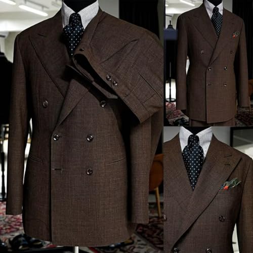 Men's Linen Suit Double Breasted Jacket Peak Lapel Two Pieces Formal Dinner Tuxedos4
