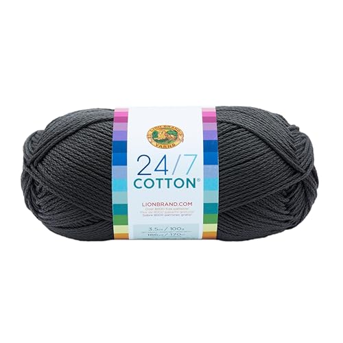 Image of Lion Brand Yarn, 24 /7 Cotton Yarn, Charcoal, Gray, 1 Pack | Light Worsted 100% Mercerized Cotton Yarn for Crochet, Knitting, Craft, 185 Yards of Natural Fiber for Tees, Bags, Dishcloths