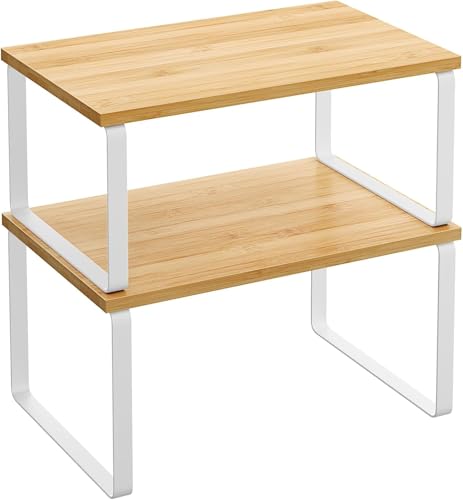 調味料ラック 2個セット キッチンラック スパイスラック 積み上げ可能 拡張可能 机上ラック キッチン 収納 調味料 台所用 卓上用 浴室用 幅30cm奥行19.5cm高さ16cm (ナチュラル&ホワイト)