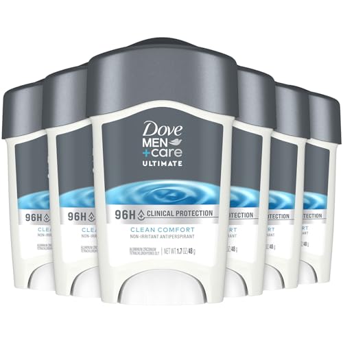 Dove Men+Care Deodorant 96H Clinical Protection Antiperspirant Clean Comfort 6-Pack Prescription Strength Wetness Protection with Moisturizers 1.7 Oz Ea