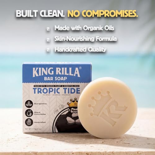 Image of Organic Cold Process Soap Bars for Men, Moisturizing Body Wash 3-Pack | Handcrafted Detoxifying Skincare Set Lasts 3X Longer, USDA Organic, Sulfate & Paraben Free, 3 x 4 oz Tropic Tide