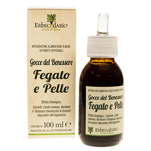Gocce Del Benessere Fegato E Pelle Erbecedario, Depurativo fegato Naturale Con Tintura Madre di Carciofo e Cardo Mariano, Stimola Le Funzionalità Del Fegato - 100ml