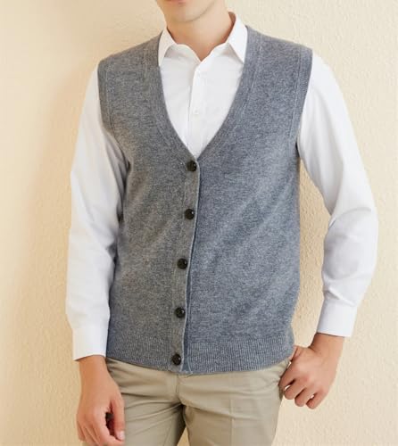 Mens V-Neck Buttons Knit Vest Cardigan Merino Wool Sweater Vest Soft Sleeveless Warm Waistcoat3