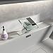 BWE Waterfall Bathroom Faucet Chrome Glass Spout Bathtub Sink Faucets with Supply Lines Single Handle Single Hole Modern Lavatory Vanity Bath Mixer Tap
