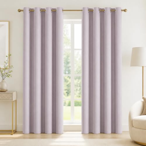 Deconovo Total Blackout Curtains for Bedroom - Faux Linen, 100% Light Blocking, Thermal Insulated & Noise Reducing for Nursery & Living Room, 2 Panels, Light Pink, 52W x 90L Inch