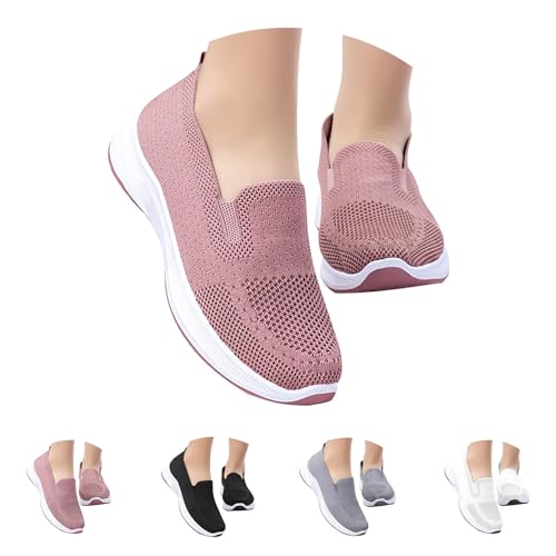 Chaussures d'été légères en tissu pour femme - Semelle souple - Baskets respirantes - Chaussures de loisirs - Chaussures d'intérieur - Amortissantes - Chaussures d'extérieur à enfiler - Sans lacets