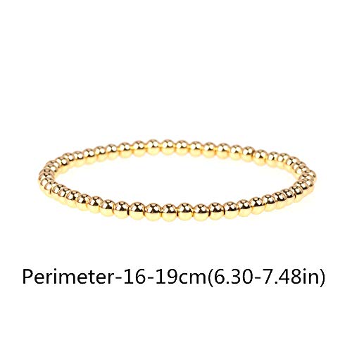 COLORFUL BLING 4Pcs Copper Beaded Stretch Bracelet Set Ball Beads Stacking Elastic Brass Bead Ball Stretch Bracelet Bangle for Women Men3