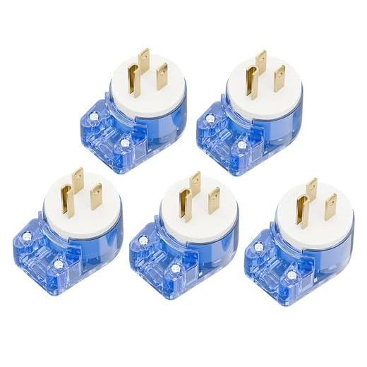 Plugrand 5 Pack ETL Listed Nema 5-15P Plug, 90 Degree Right Angle Plug | 15A 125V Angled Plug, Nema 5-15P DIY AC Plug,USA 3-Prong Household Right Angle AC Plug, Transparent Blue