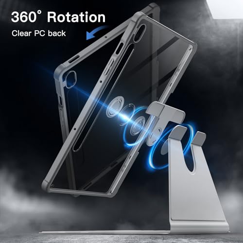 JETech Rotating Case for Samsung Galaxy Tab S10 Lite / S10 FE / S9 FE 10.9-Inch / S9 11-Inch with S Pen Holder, 360 Degree Rotation Protective Stand Cover Clear Back, Auto Wake/Sleep (Silver)