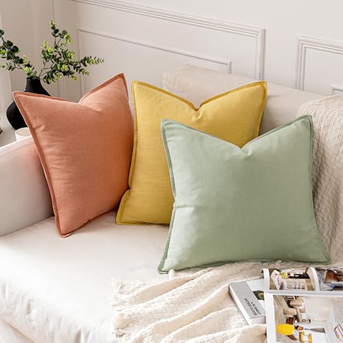 Image of MIULEE Decorative Linen Pillow Covers 18x18 Inch Yellow Boho Farmhouse Neutral Couch Throw Pillows for Bed Pack of 2 Accent Modern Pillowcase Summer Sofa Livingroom Home Decor